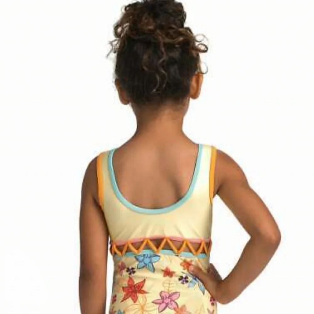 Disney Moana Swimsuit Girls 3T One Piece Yellow Floral Pua Graphic - Picture 4 of 9